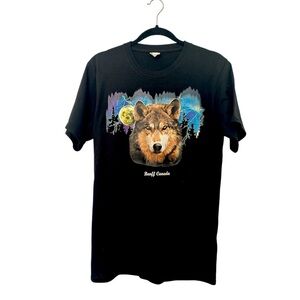 Banff Canada Tourism Tee Shirt Western Short Sleeve Tee with Wolf Design